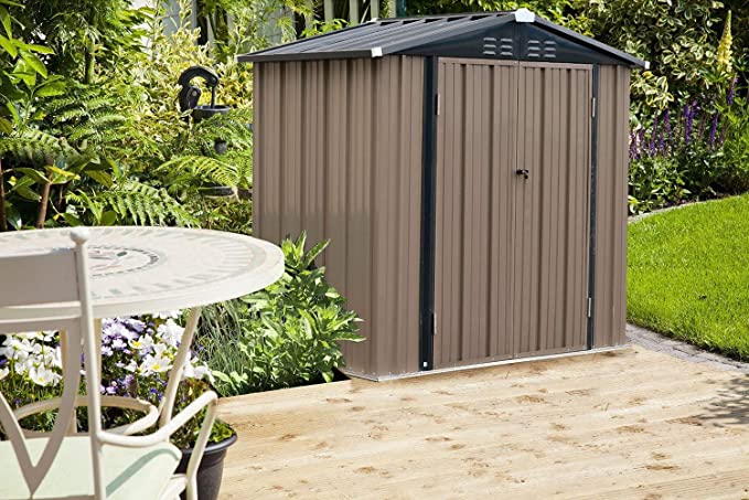6×4 FT New Metal Garden Shed Garden Storage Outdoor Metal Utility Tool Storage with Lock for Tools (4X6′)