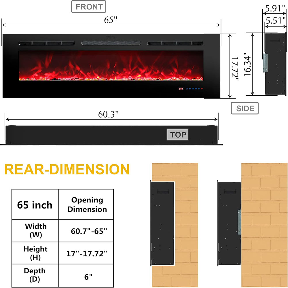 Electric Fireplace Insert Fireplace Heater with Remote Control for Indoor Use