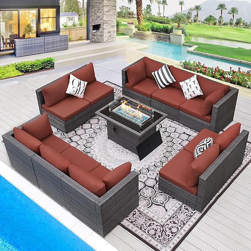 BULEXYARD Grey PE Wicker Patio Furniture Sectional Conversation Sofa Set