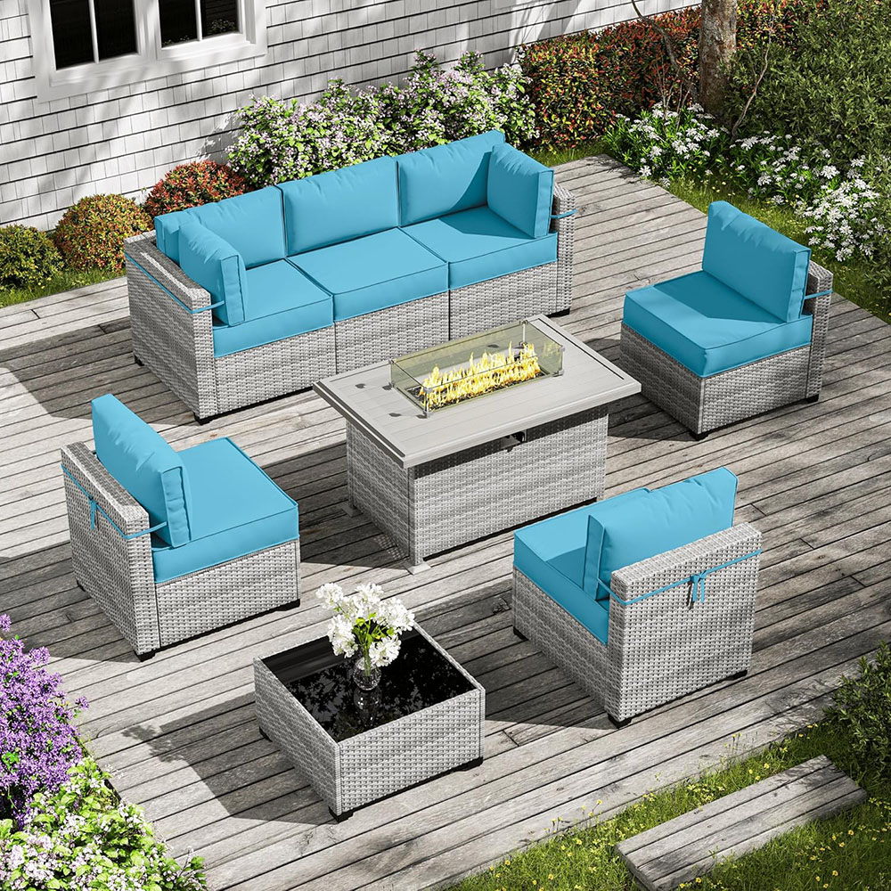 8-Piece Patio Furniture Set With Fire Pit Table, With 5