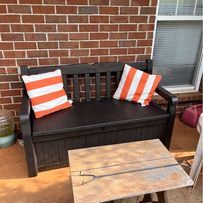 【Storage Shed】Solana Chic Elegant Wood-Look Storage Bench with Comfy Durable Weather Resistance Sitting