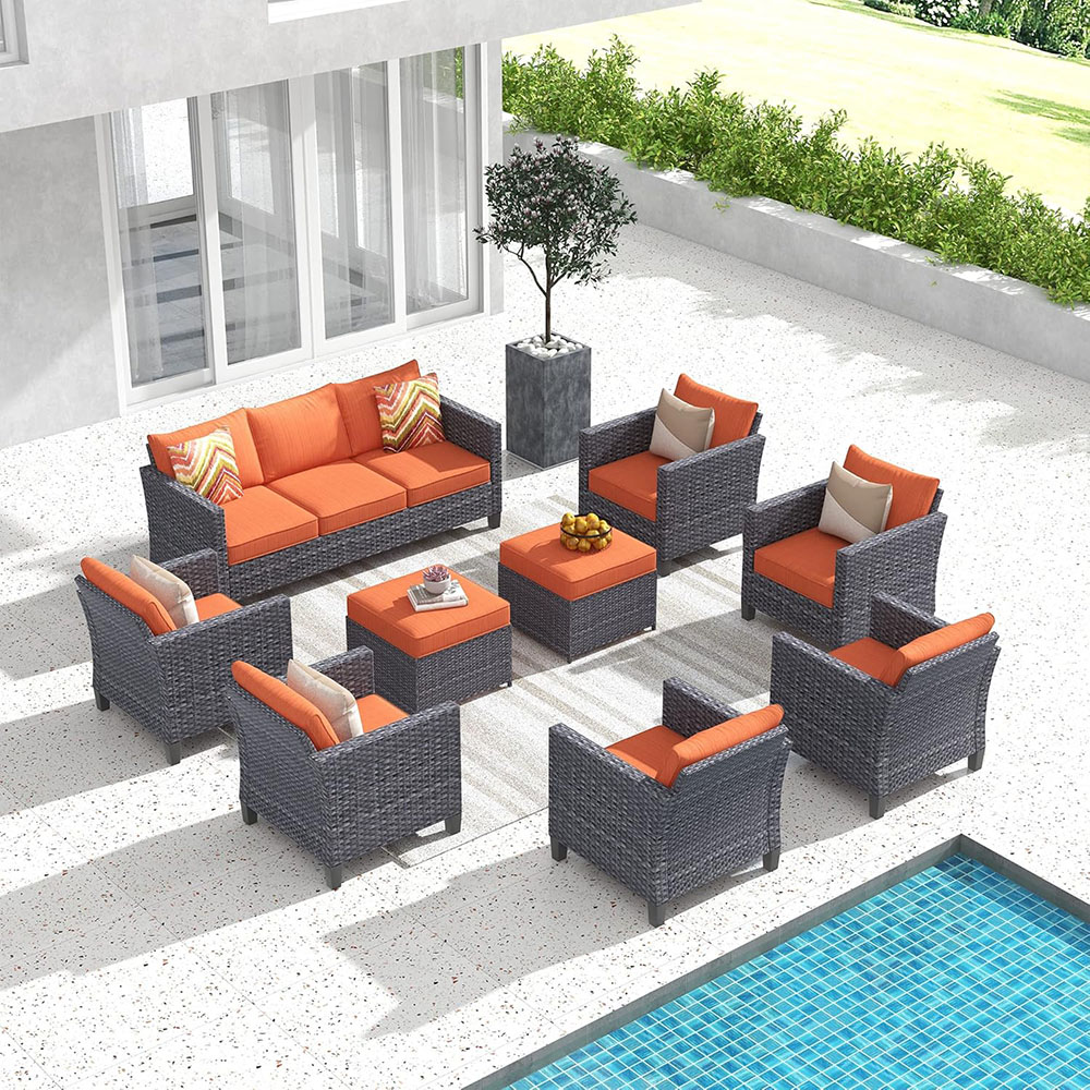 ovios Patio Furniture Set, Outdoor Wicker Rattan Sofa Couch with Chairs