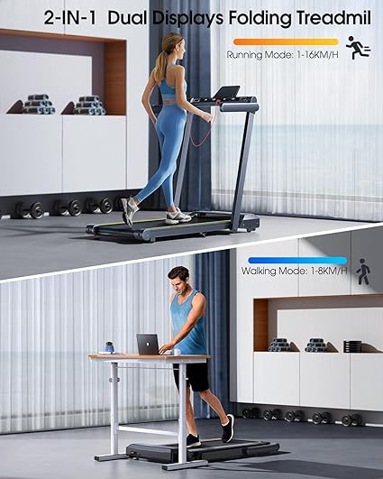 2 In 1 Home Folding Treadmill, Dual LED Screen
