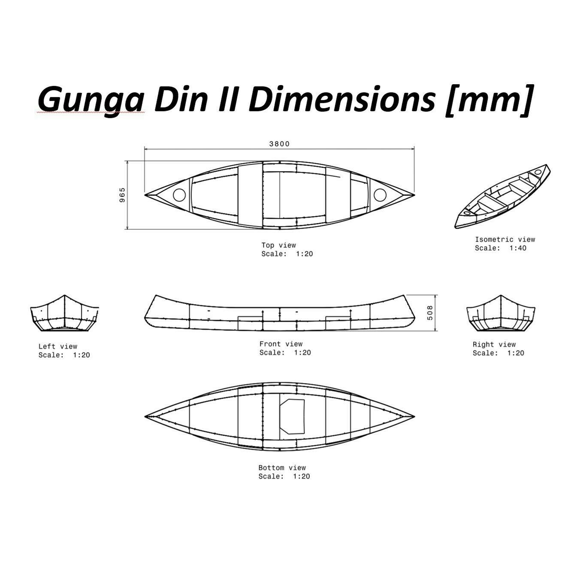 GUNGA DIN 2 - Canadian Style Kayak/Boat/Canoe - PLYWOOD KIT. 3.8m [12' 6