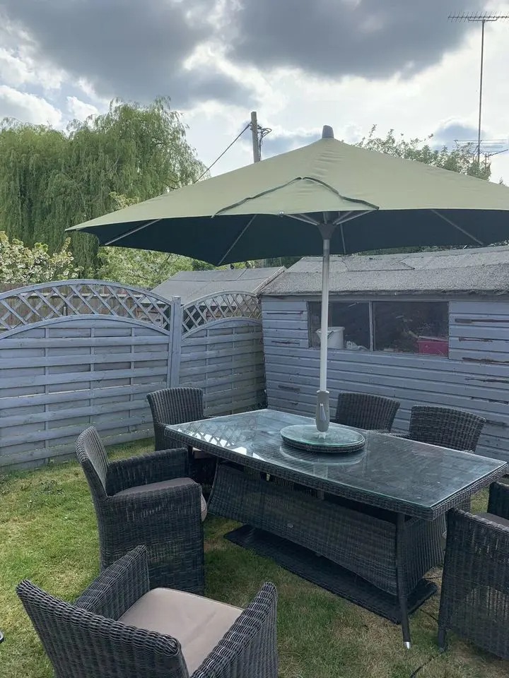 【Home&Garden】【BS】Rattan Garden Dining Table & 6 Chairs with Cushions