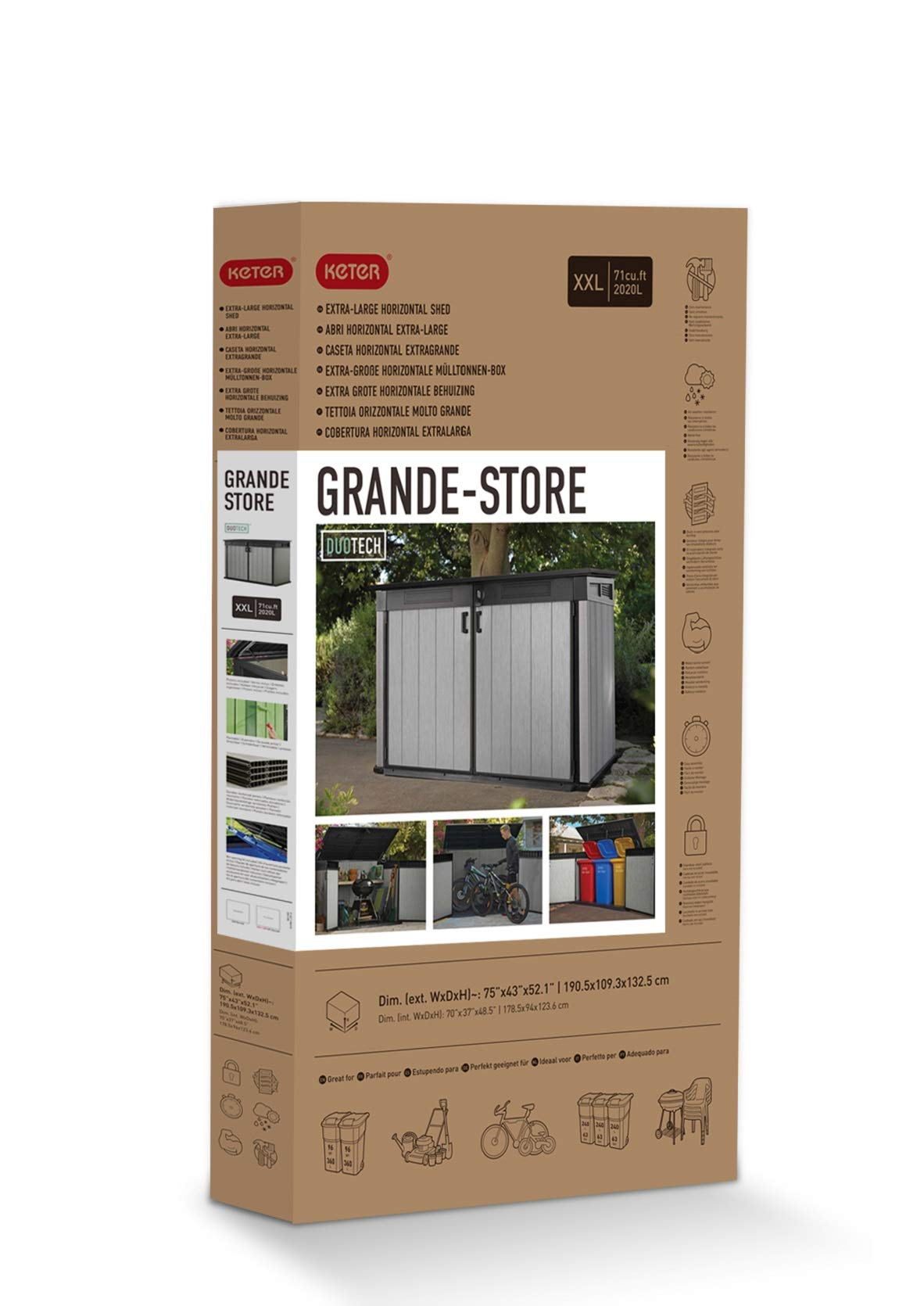 Keter Store It Out Grande Outdoor Plastic Garden Storage Shed, Grey and Black, 190 x 109 x 132 cm