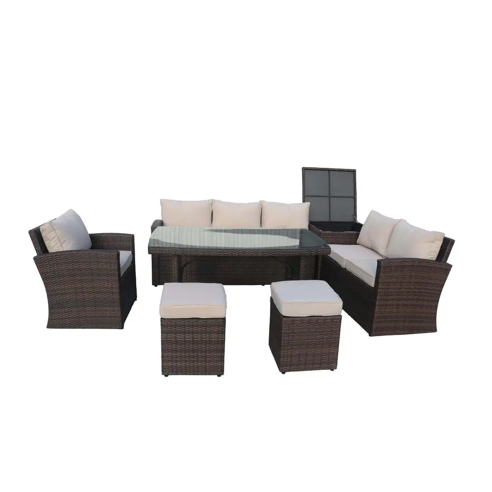 Beverly 7 Piece Steel Wicker Patio Furniture Outdoor Modular Sofa Set with Cushions and Ottomans