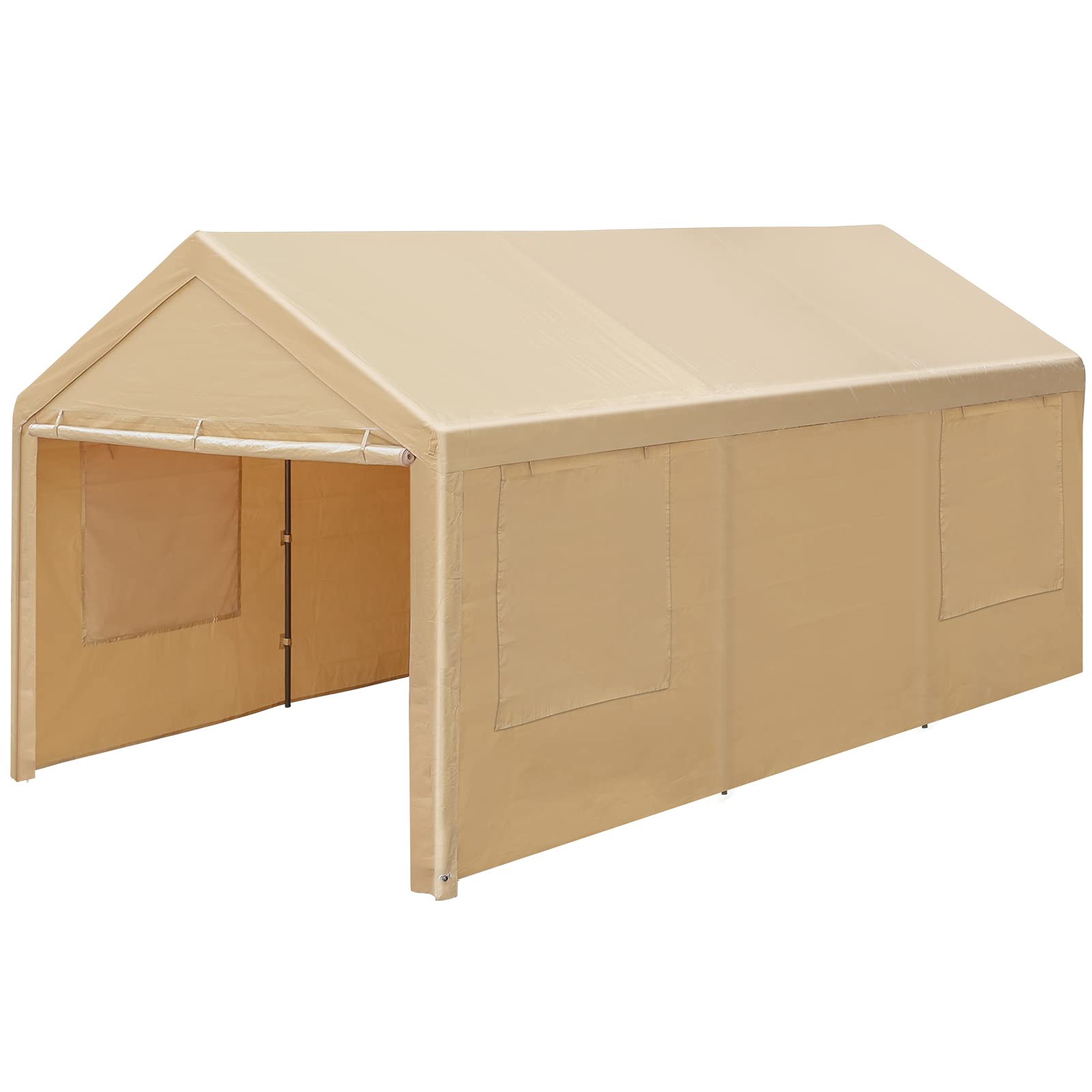 10x20ft Heavy Duty Carport, Portable Garage for Auto, Boat Market stall, Car Tent Windows, Beige