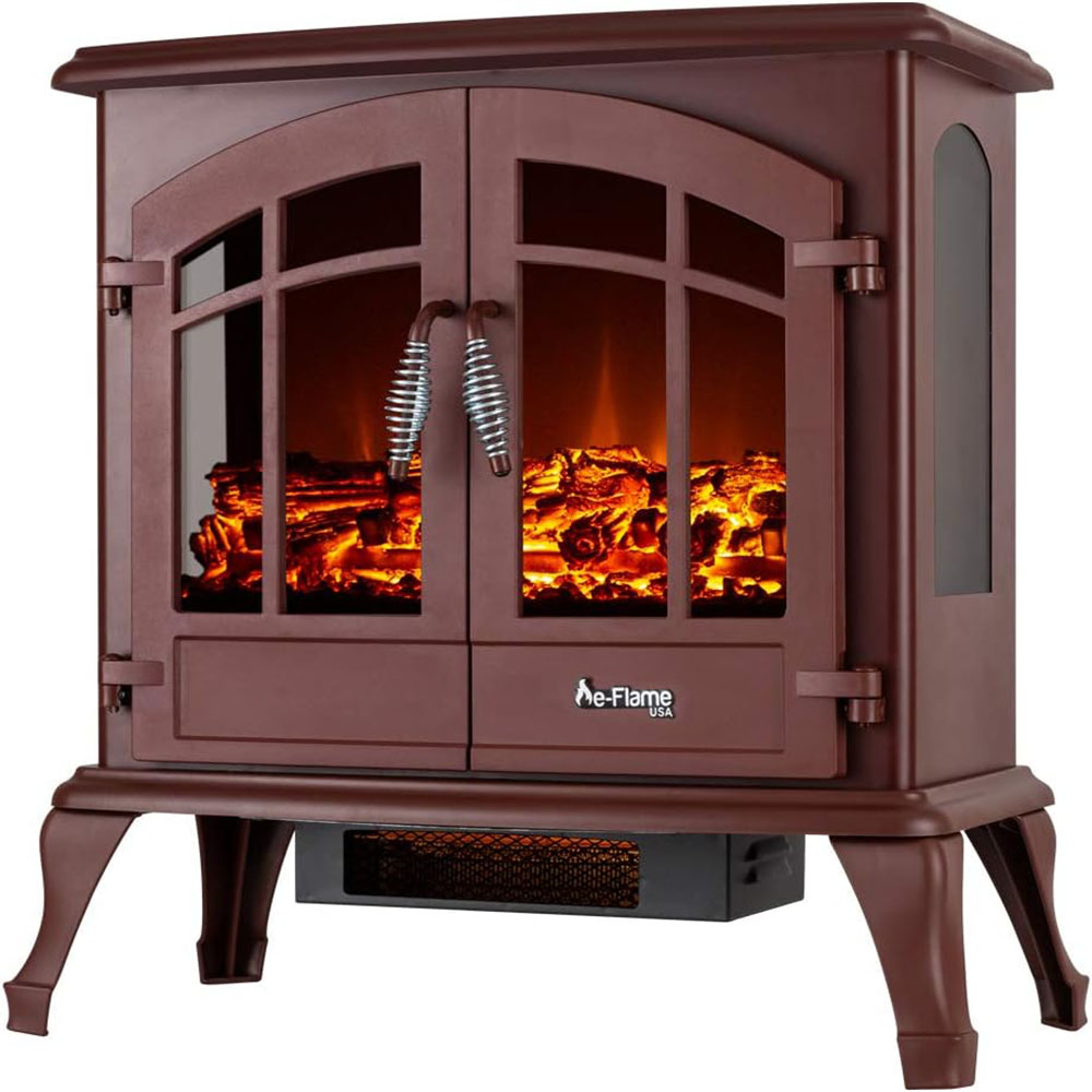 Jasper Freestanding Electric Fireplace Stove Heater - Realistic 3-D Log and Fire Effect